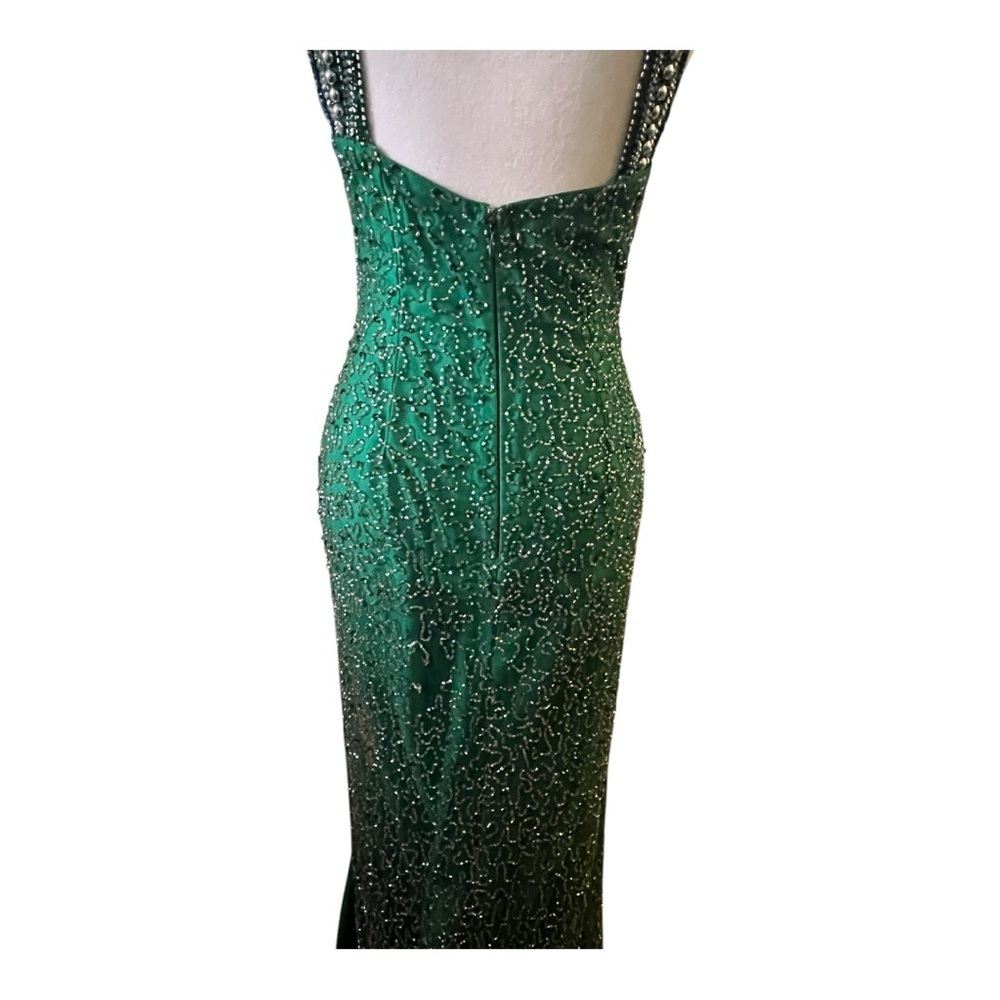 Shail K Sequined Beaded Prom Formal Cruise Green Evening Gown - Picture 6 of 16